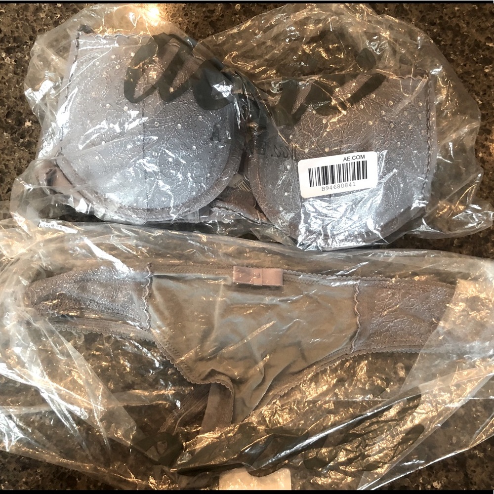 aerie Bridget 34B Embellished Pushup Bra + Thong